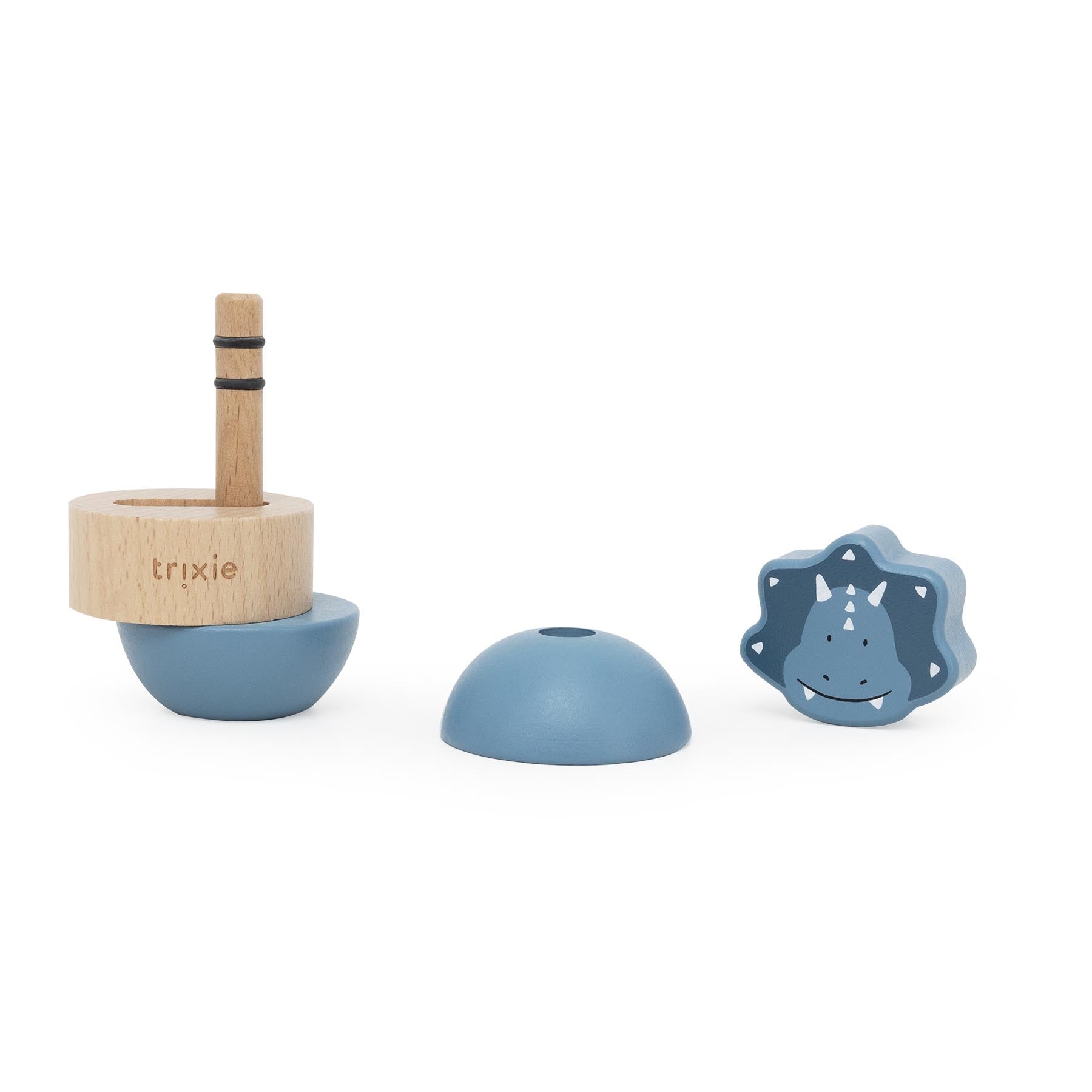 Trixie Baby Jouets à empiler Mr. Triceratops jouet d’empilage en bois avec hochet