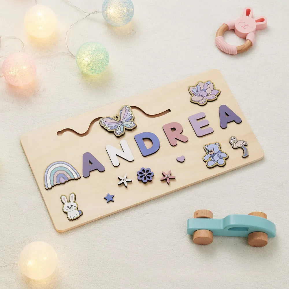Baby-Crea Puzzle bébé en bois personnalisé Puzzle Bébé prénom floral