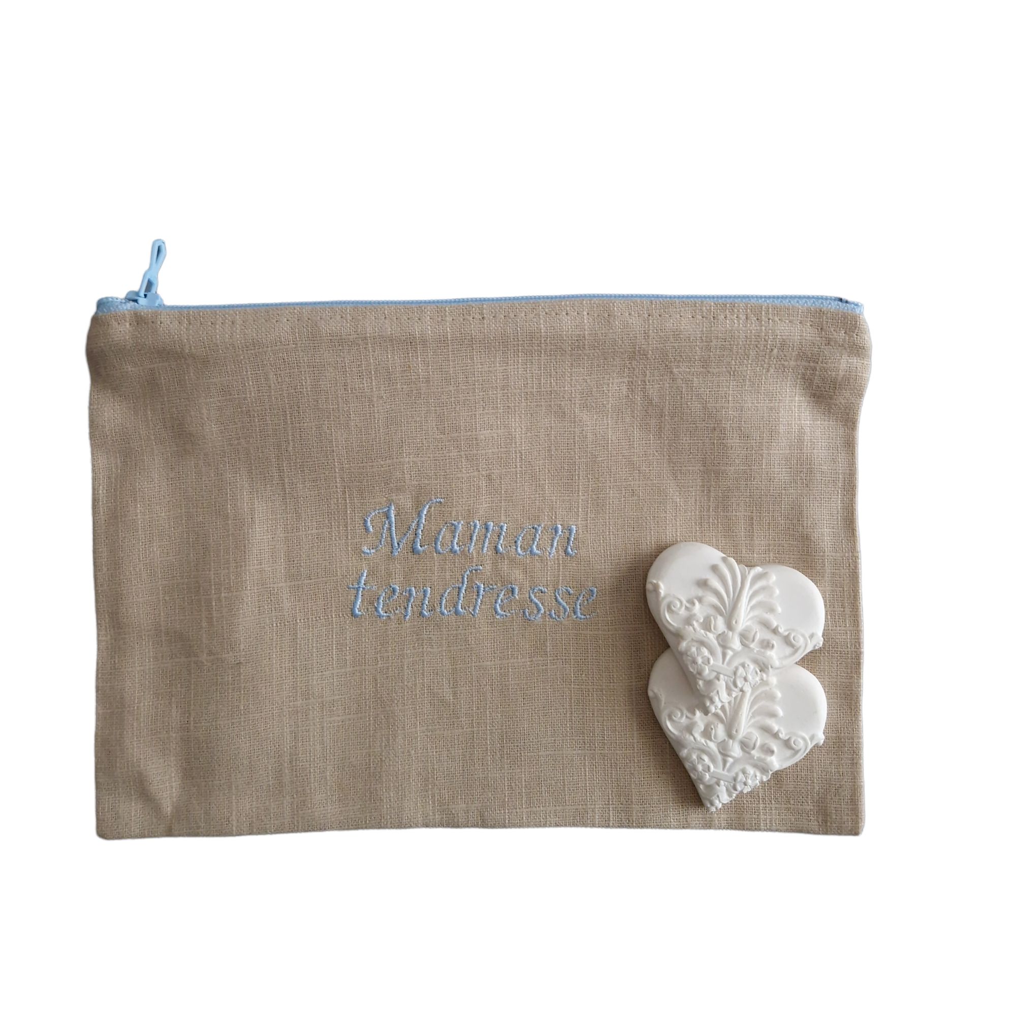 Rose et rêves dorés Pochettes et trousses diverses Maman tendresse pochette 21,2 cm en lin