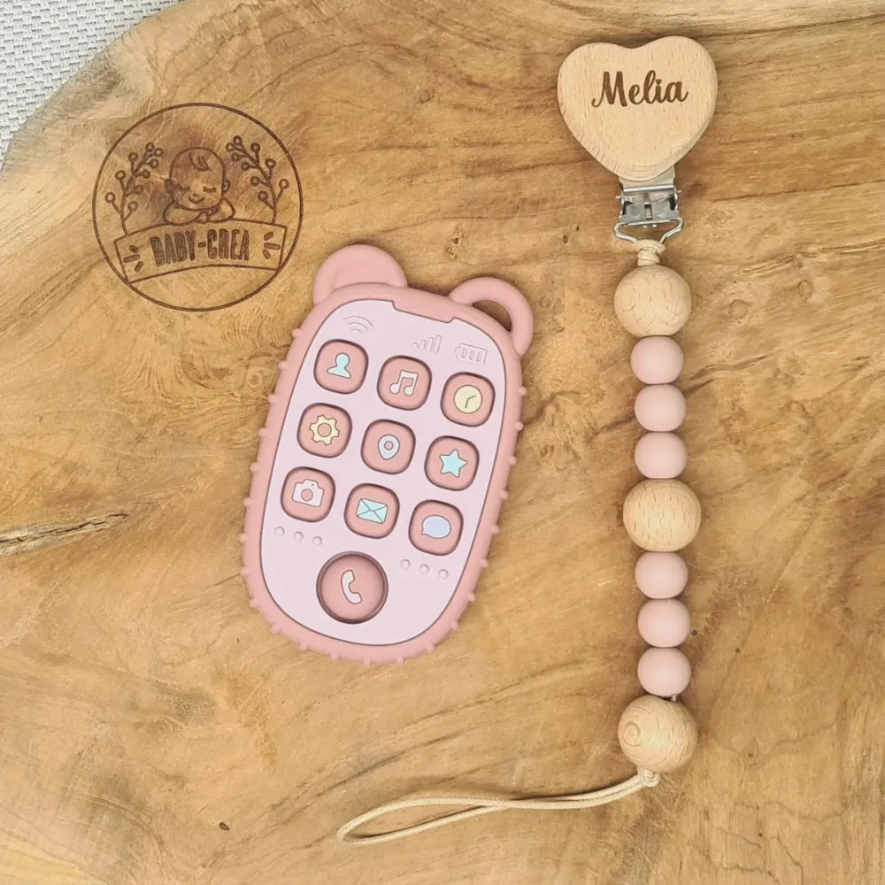 Baby-Crea Coffret naissance personnalisé attache tétine et anneau beige