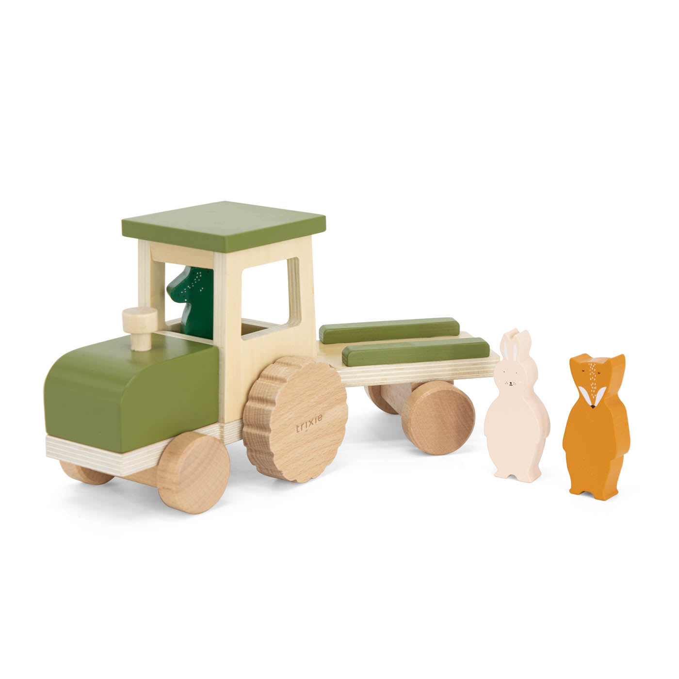 Trixie Baby Jouets à roulettes Tracteur en bois avec remorque jouet ferme