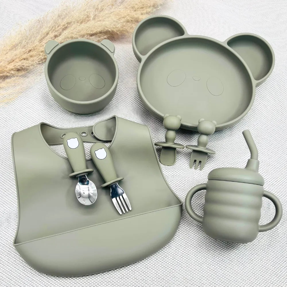 Baby-Crea Coffret repas bébé vaisselle silicone vert olive sans BPA