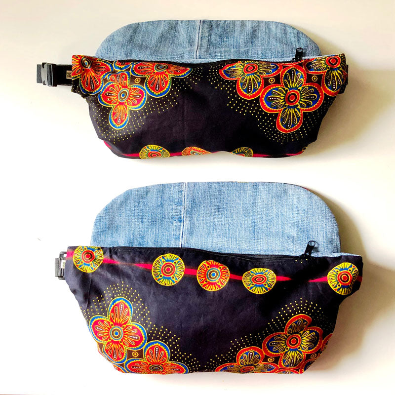 PIOLOU Le Sac Banane La banane wax noire et rouge sac banane PM coton