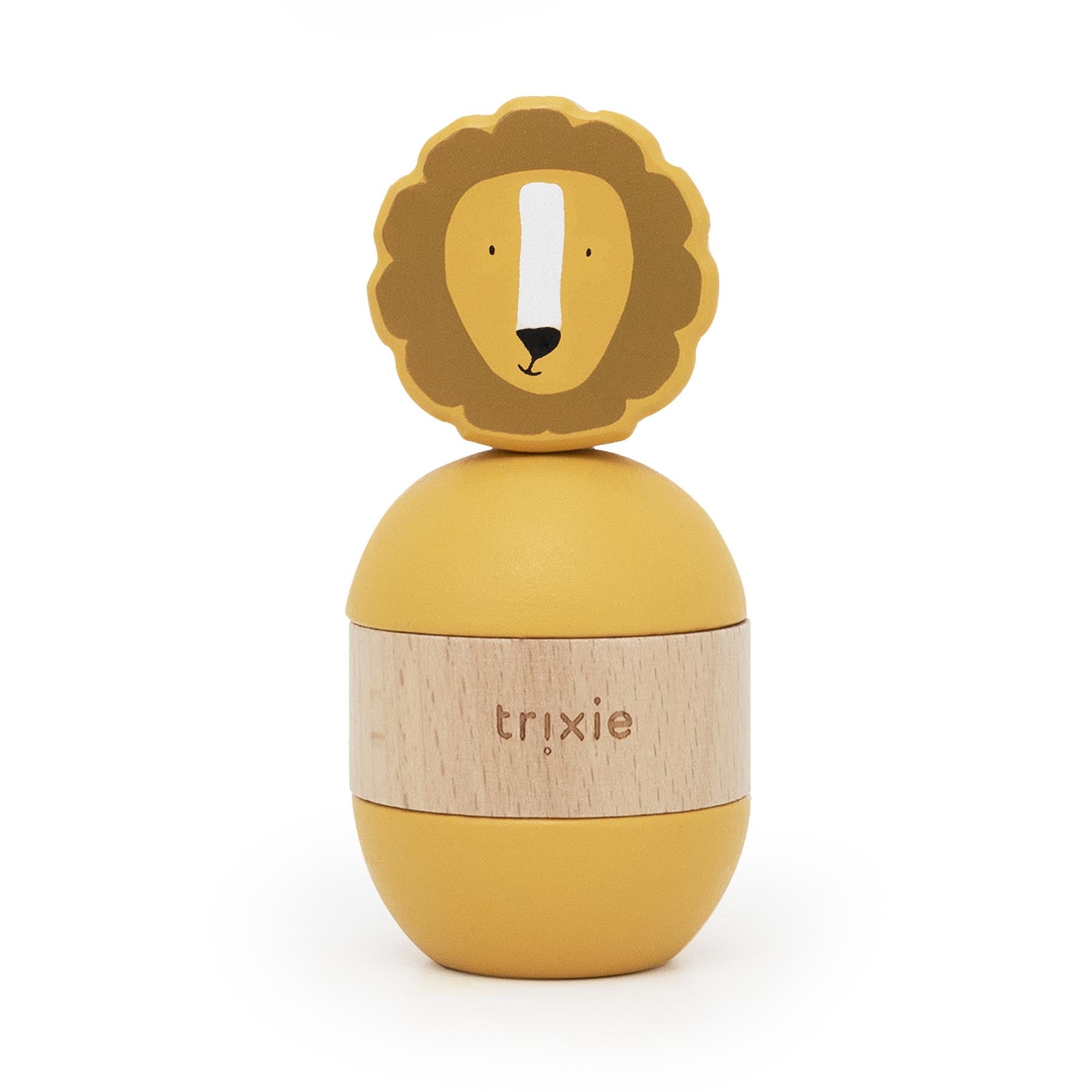 Trixie Baby Jouets à empiler Jouet d’empilage avec hochet en bois Mr. Lion