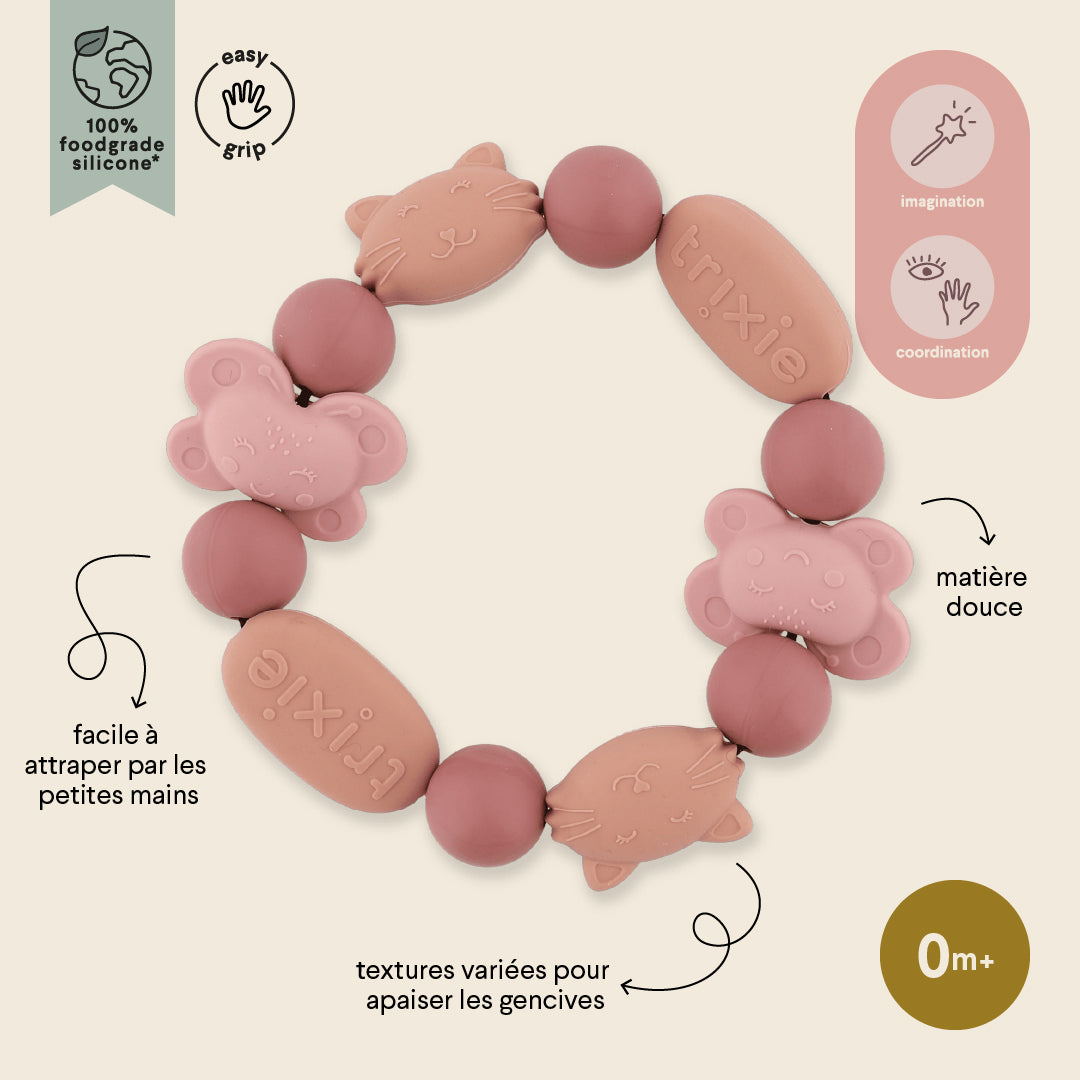 Trixie Baby Premiers jouets Bracelet de dentition Mrs. Cat & Mrs. Butterfly en silicone