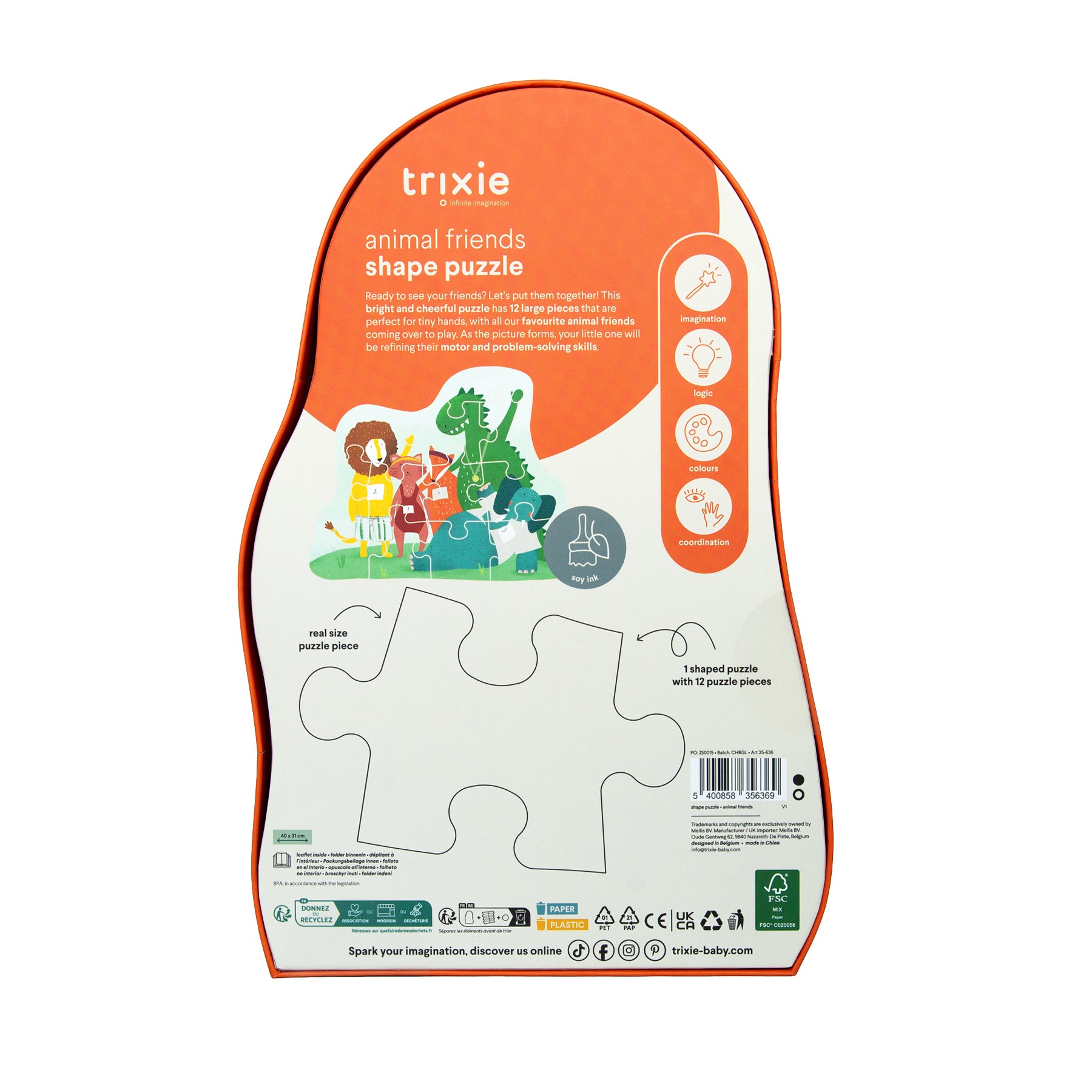 Trixie Baby Jeux, puzzles & livres Puzzle à forme Amis des animaux 12 pièces grandes pièces