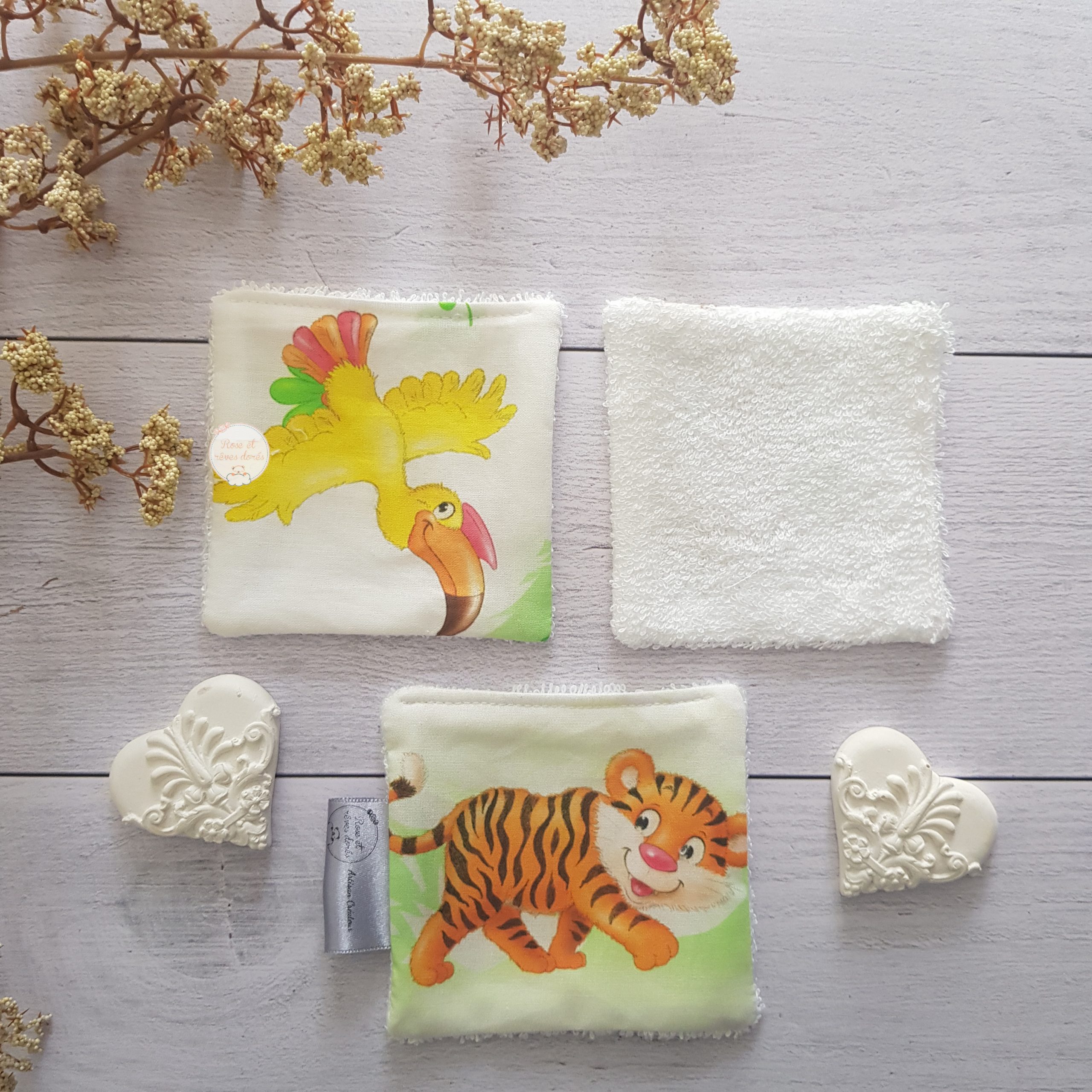 Rose et rêves dorés Lingettes, serviette visage, gants lot de 3 lingettes Jungle éponge légère