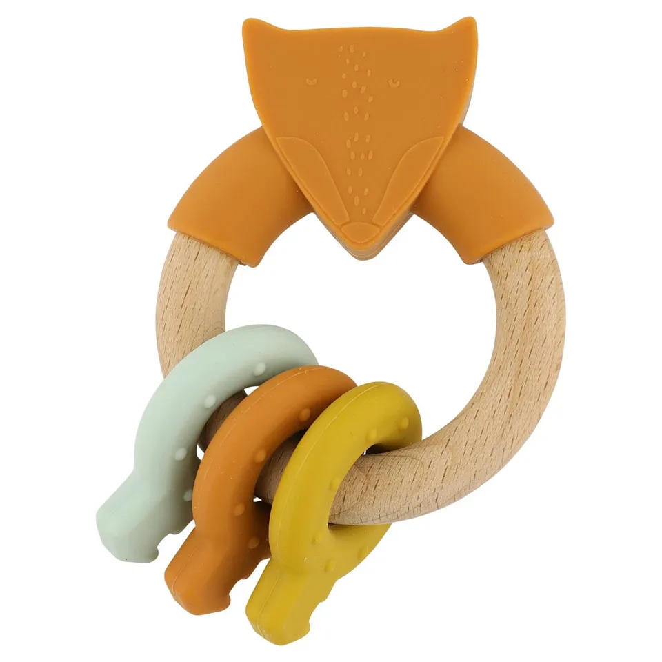 Trixie Baby Premiers jouets Anneau d’activités en silicone et bois Mr. Fox