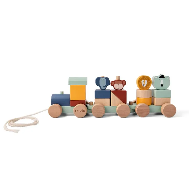 Trixie Baby Jouets à pousser et à tirer Train en bois animaux FSC