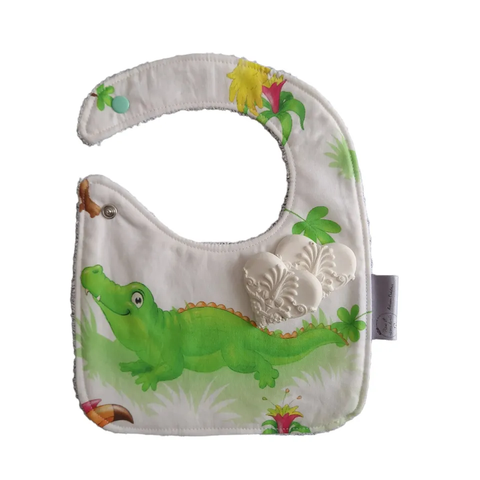Rose et rêves dorés bavoir bébé petit crocodile coton bambou