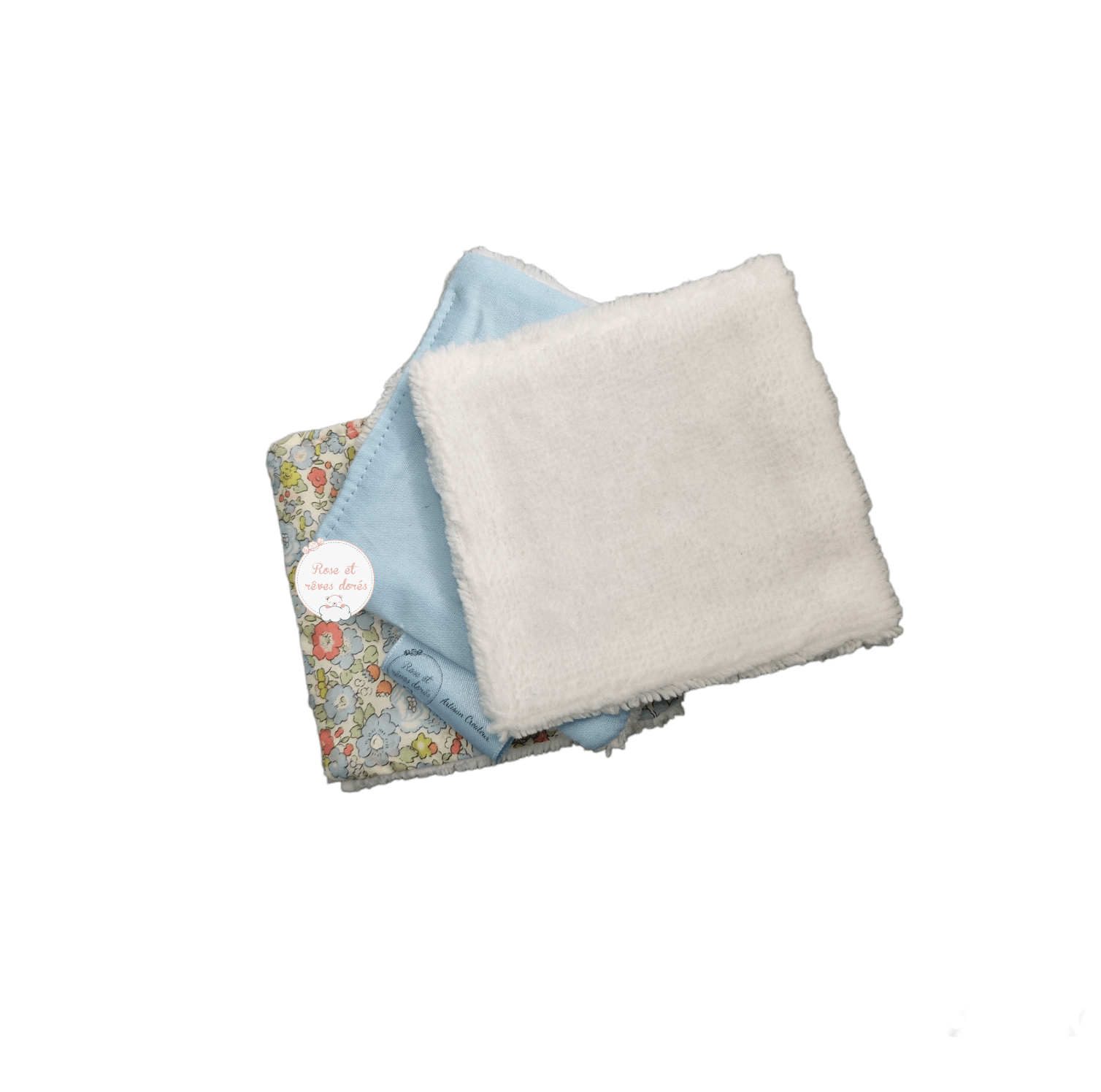 Rose et rêves dorés Betsy Ann blue lingettes lavables lot de 3 coton bambou