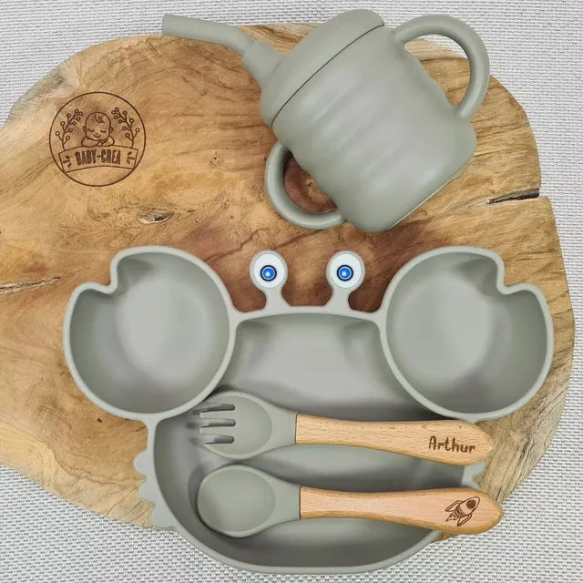 Baby-Crea Coffret repas bébé Assiette Crabe, Tasse & Couverts bleu marine