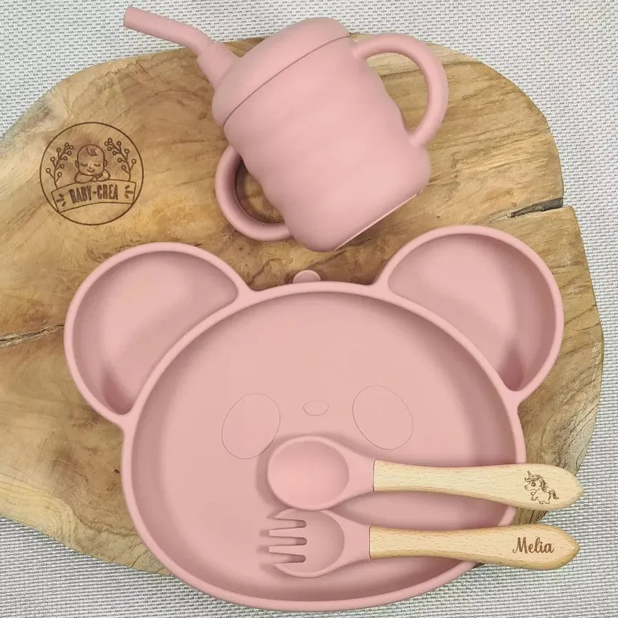 Baby-Crea Coffret repas bébé Coffret Repas Bébé Personnalisé Assiette Panda bleu marine