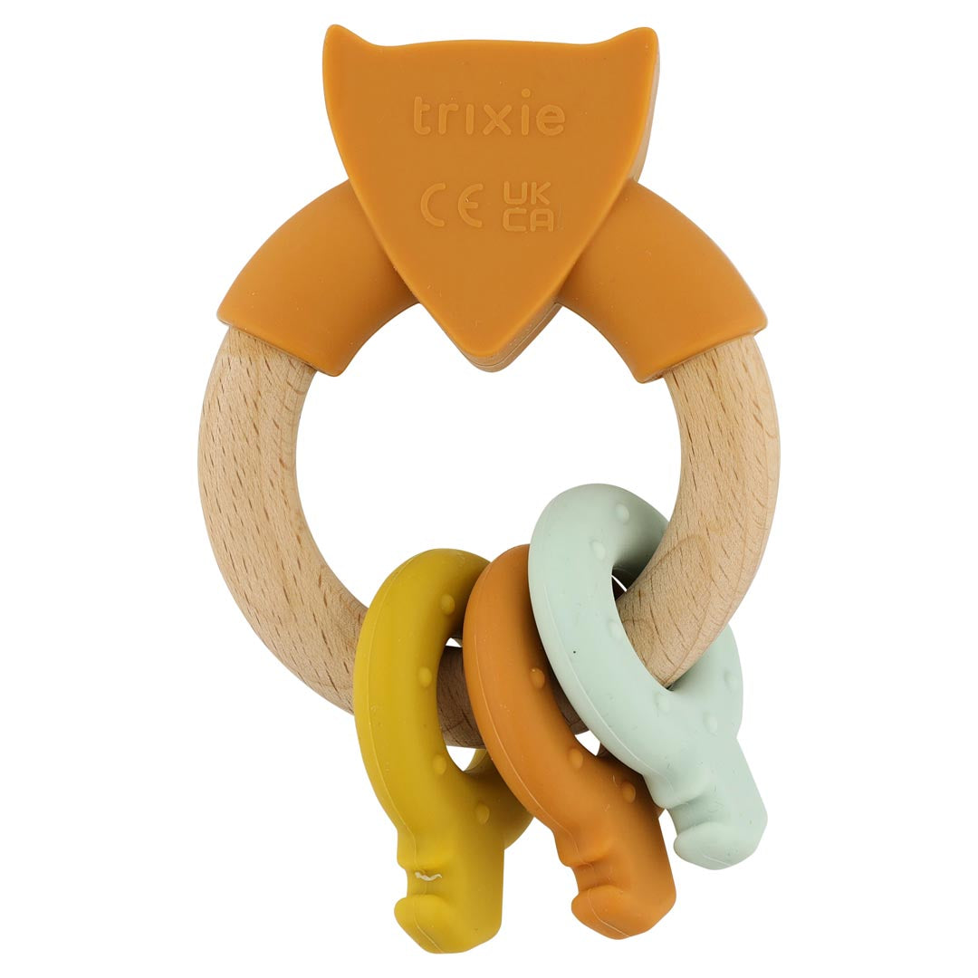 Trixie Baby Premiers jouets Anneau d’activités en silicone et bois Mr. Fox