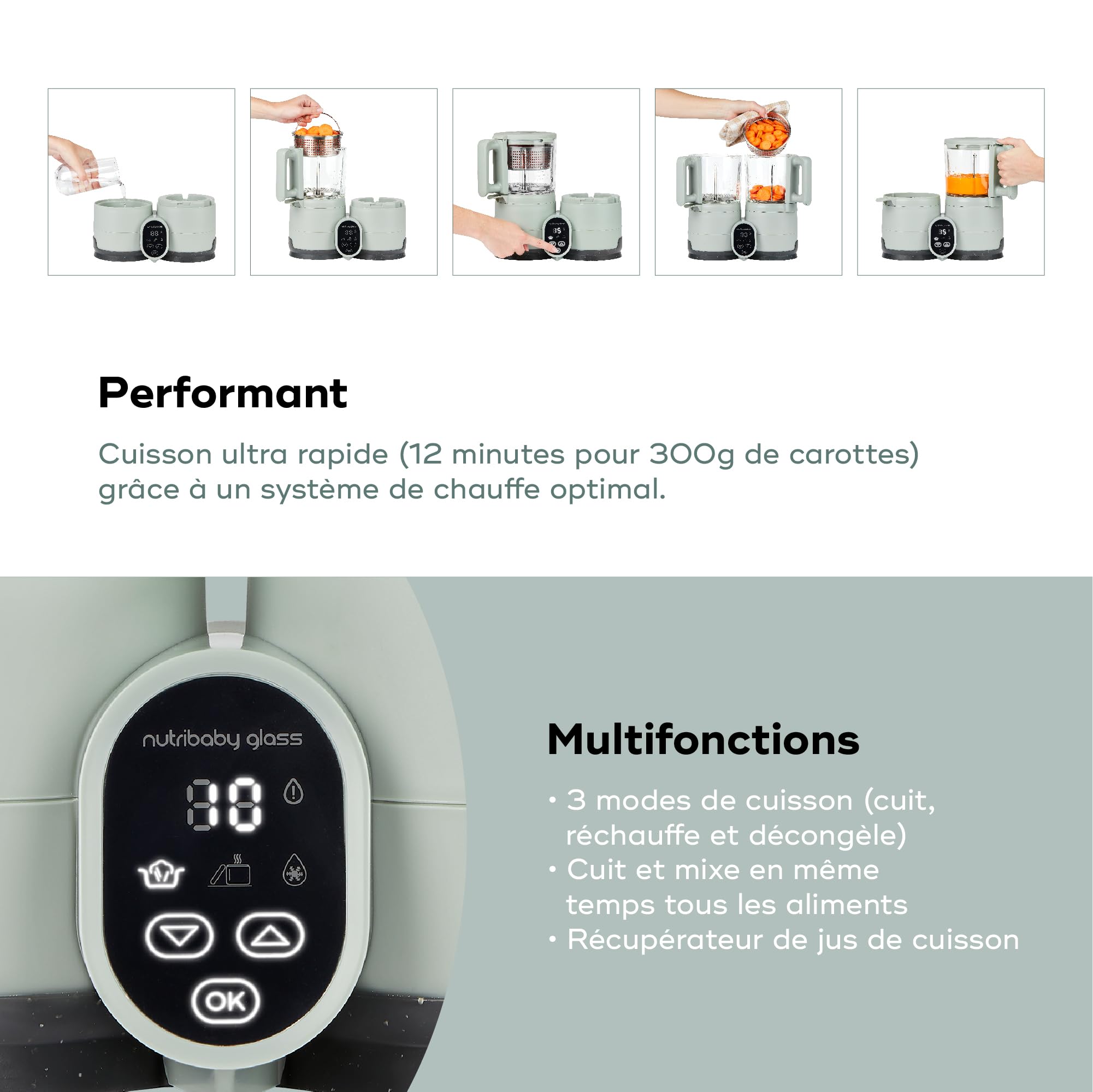 Babymoov Nutribaby Glass robot cuiseur bébé 1,9 L vert céladon