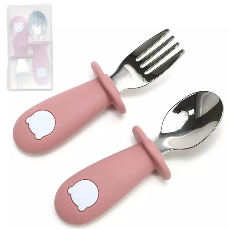 Baby-Crea Vaisselle Bébé couvert inox ergonomique rouge tommette dès 12 mois