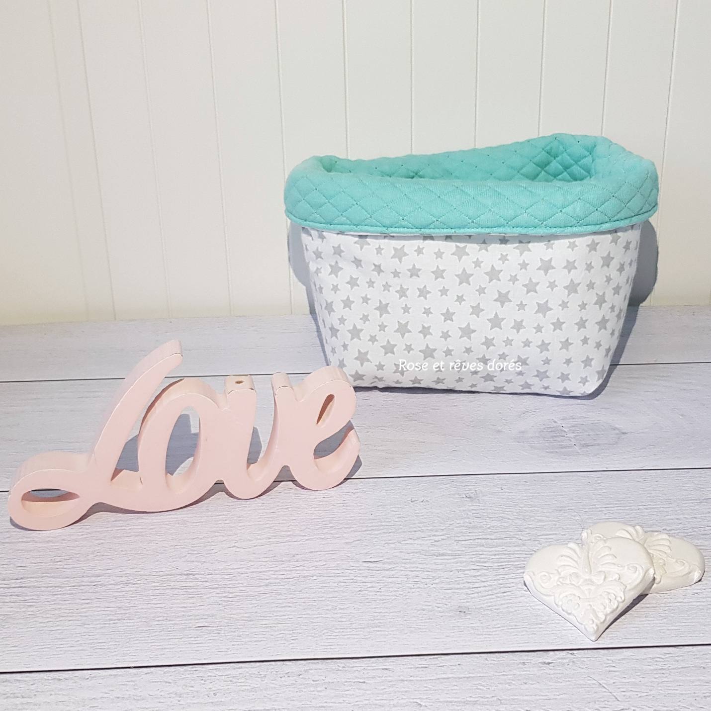 Rose et rêves dorés Panière pluie d’étoiles de rangement réversible
