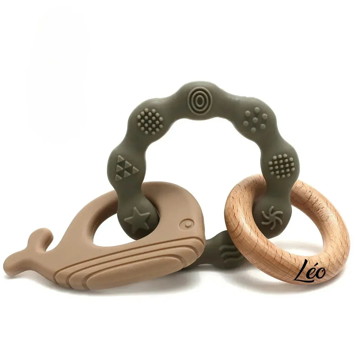 Baby-Crea Anneau de dentition bébé Dauphin bleu marine en bois et silicone