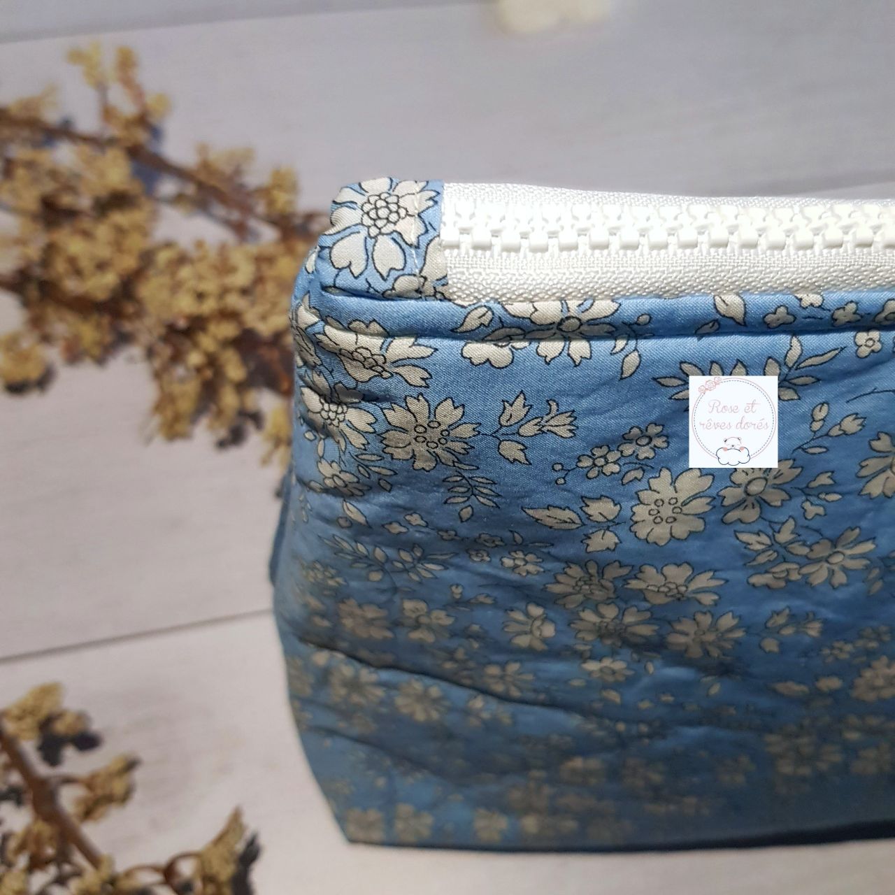 Rose et rêves dorés Trousses de toilette Macaron taille M trousse de toilette en coton
