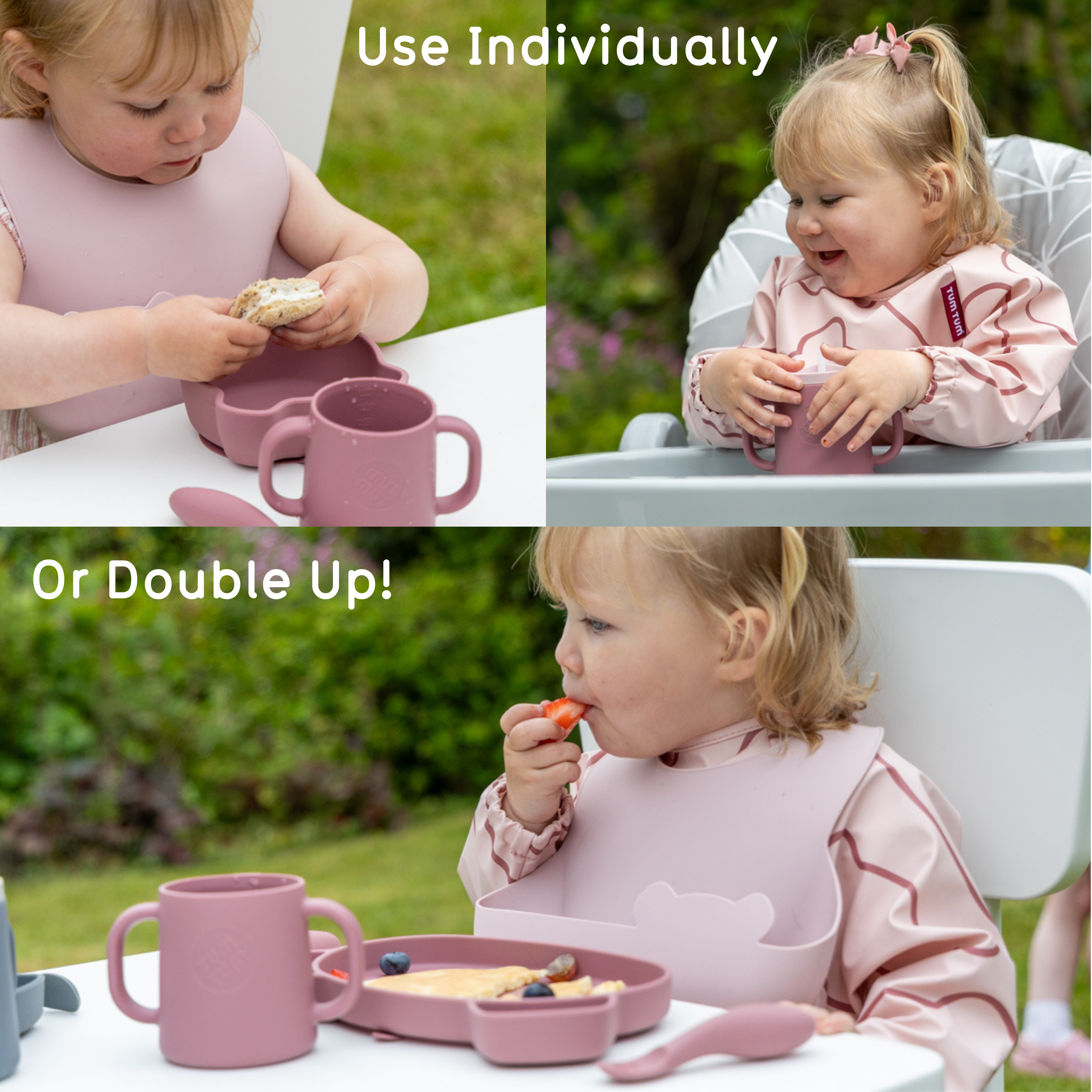 Tum Tum Weaning Baby Weaning Bibs Bundle coffret repas rose