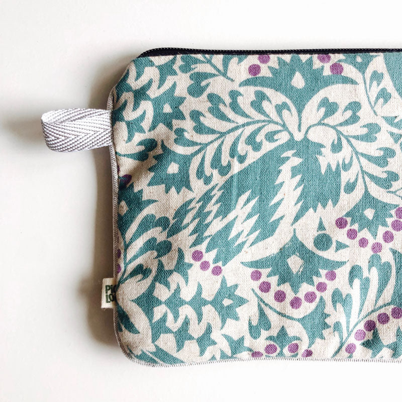 PIOLOU La Pochette pochette fleurie oiseau bleu turquoise PM