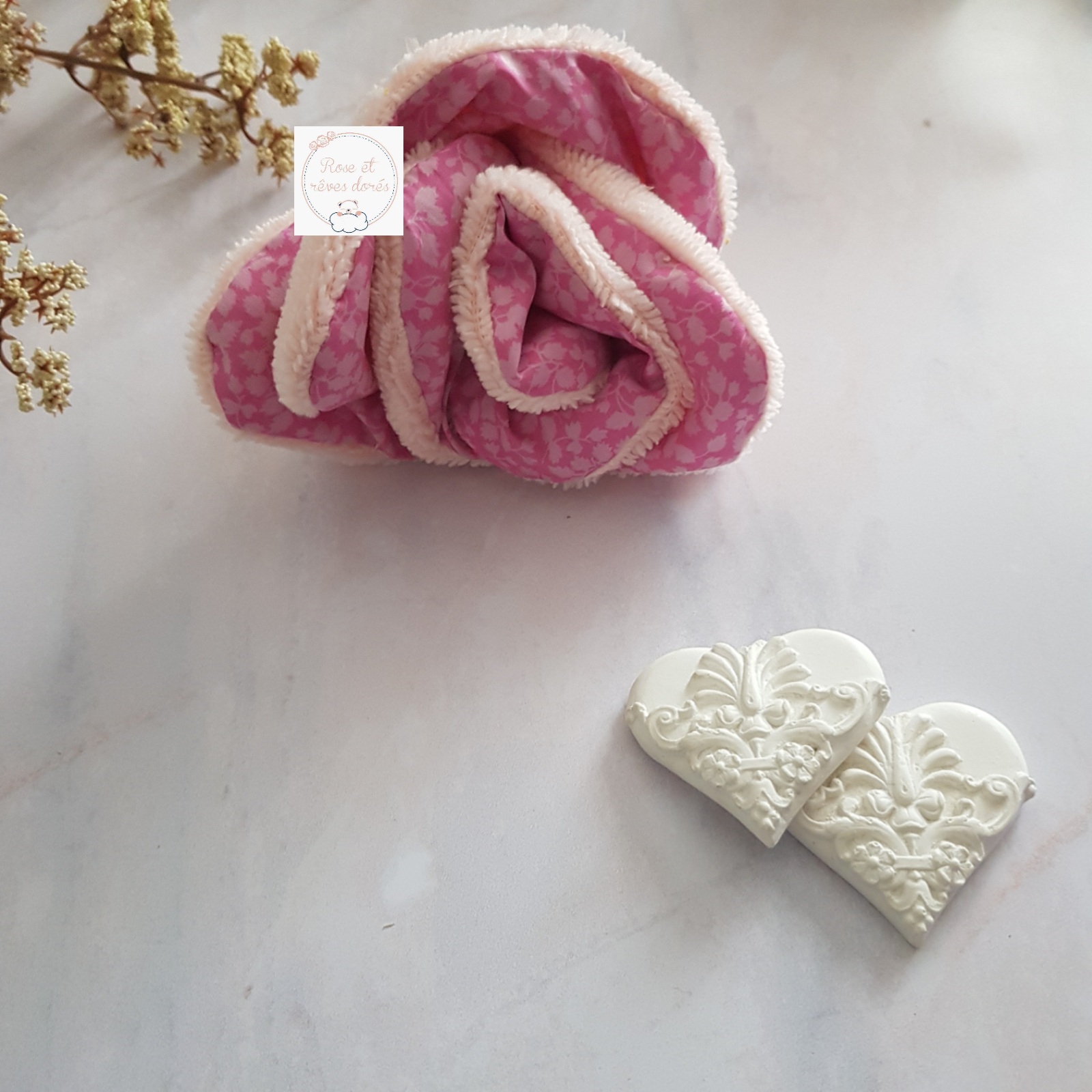 Rose et rêves dorés Lingettes, serviette visage, gants Fleur de lingettes Glenjade rose lot de 4