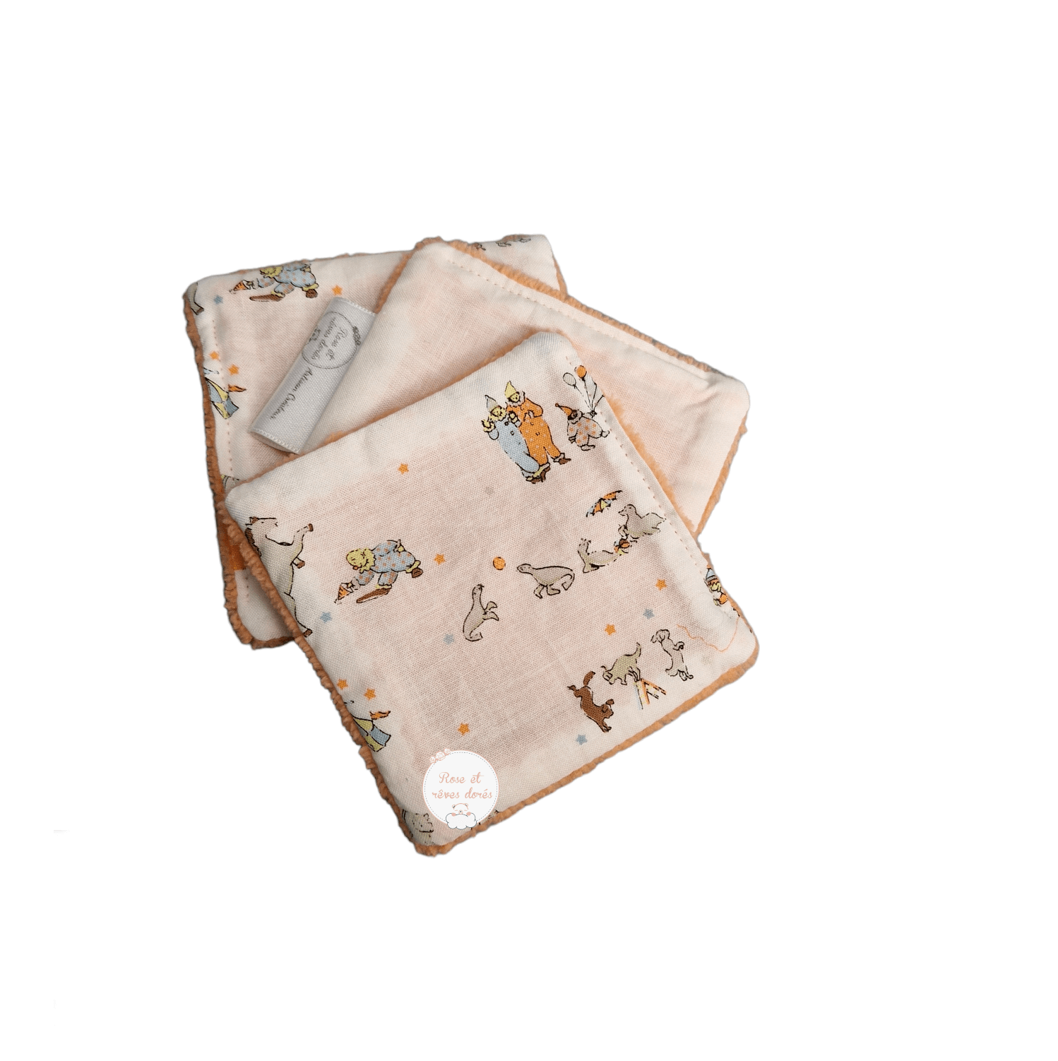 Rose et rêves dorés Lingettes Circus lot de 3 lingettes lavables