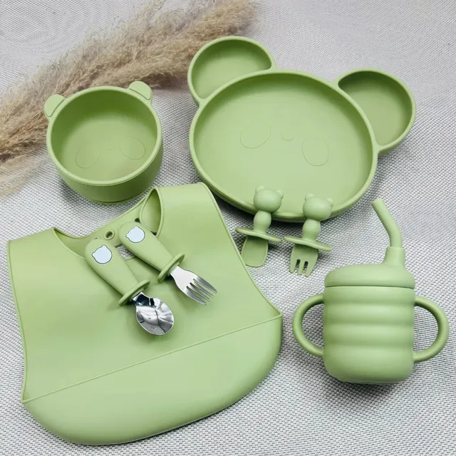 Baby-Crea Coffret repas bébé vaisselle silicone vert olive sans BPA