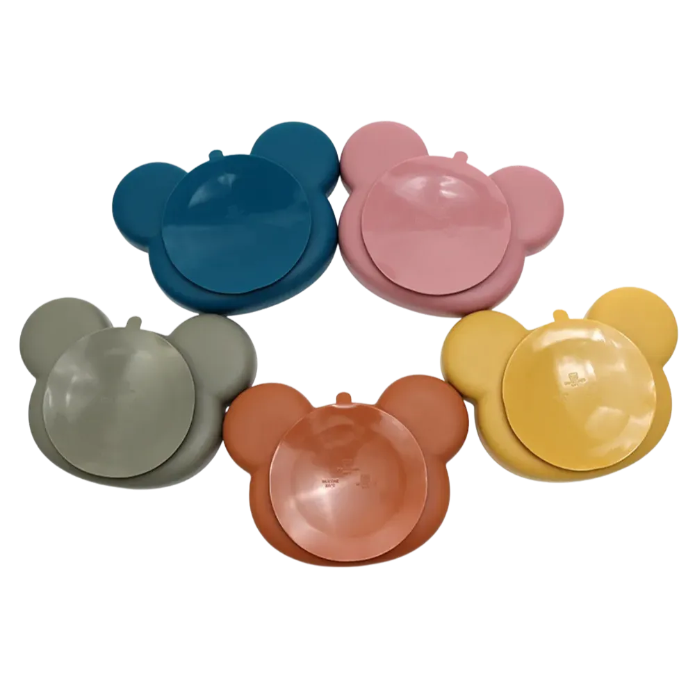 Baby-Crea Vaisselle Bébé assiette panda à ventouse vert olive silicone