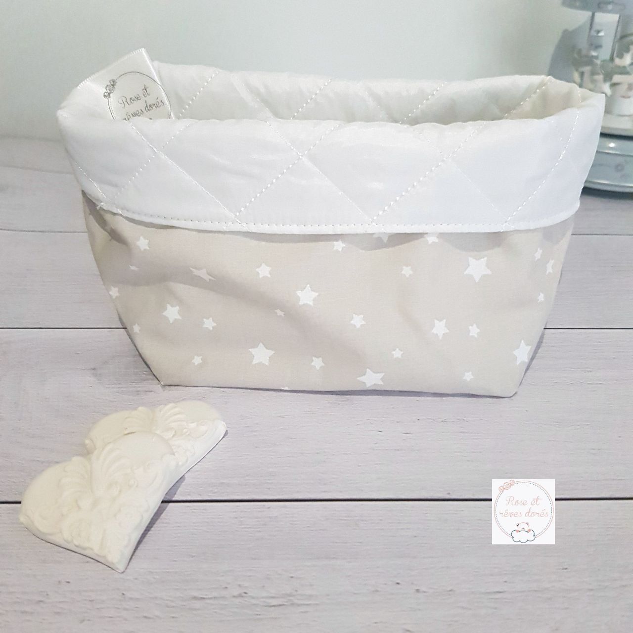 Rose et rêves dorés Nougatine panière en tissu réversible moyenne