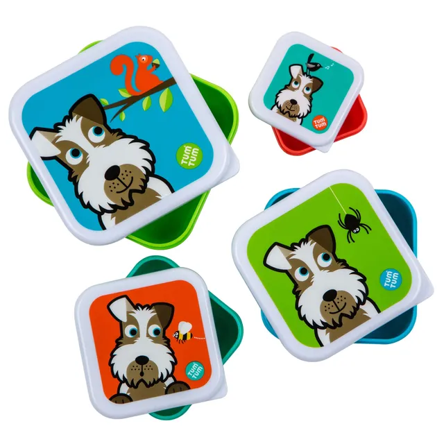 Tum Tum Lunch Boxes Set of 4 Nesting Snack Pots boîtes à goûter enfant Scruff the Dog