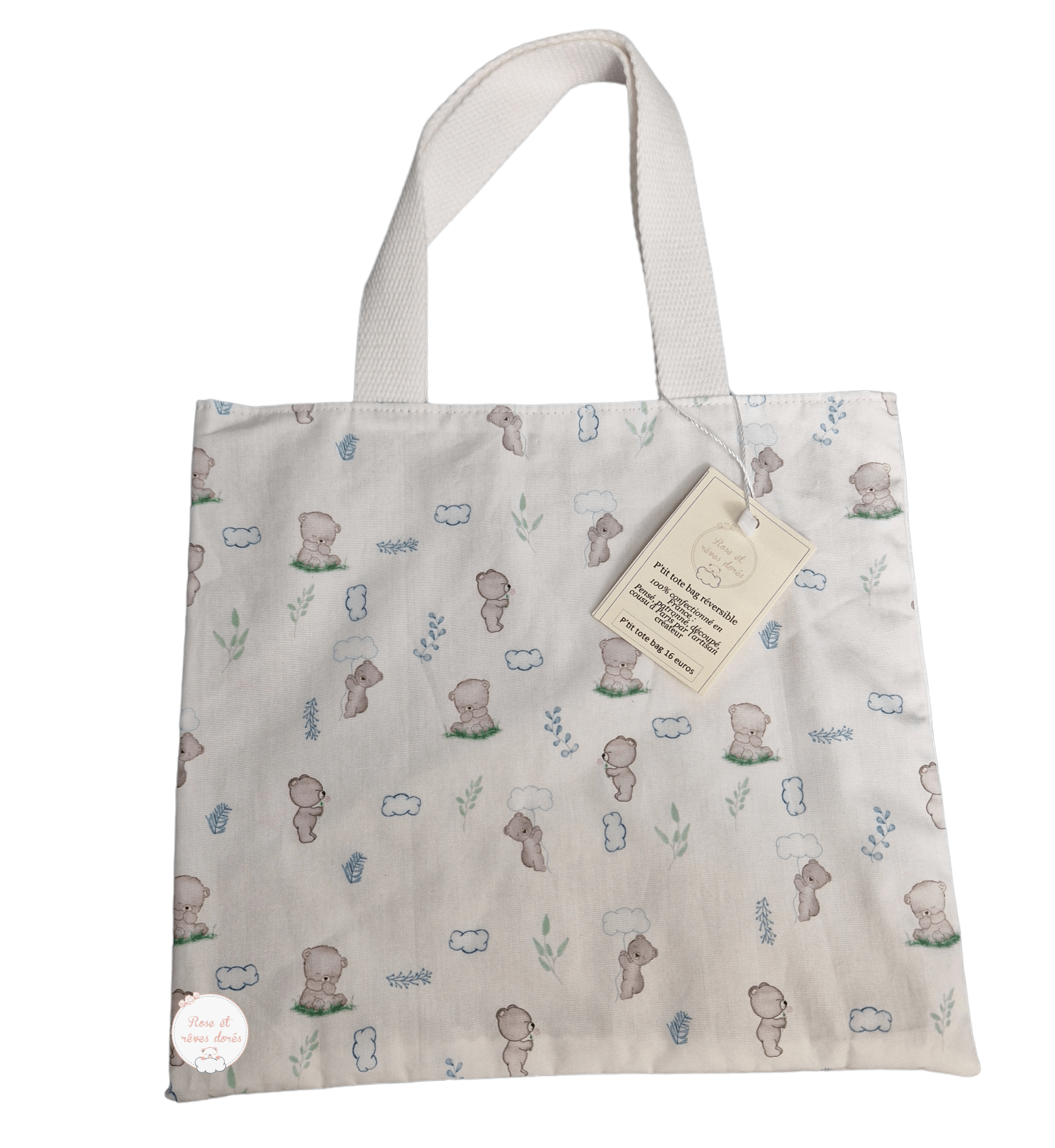 Rose et rêves dorés Sacs divers P’tit tote bag enfant réversible Intemporels orsi nuages