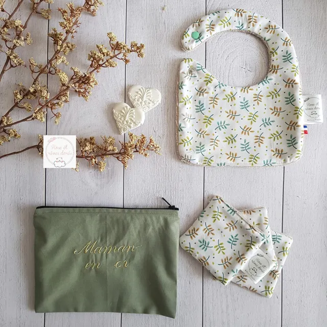 Rose et rêves dorés Coffret Maman Bébé cadeau naissance assorti