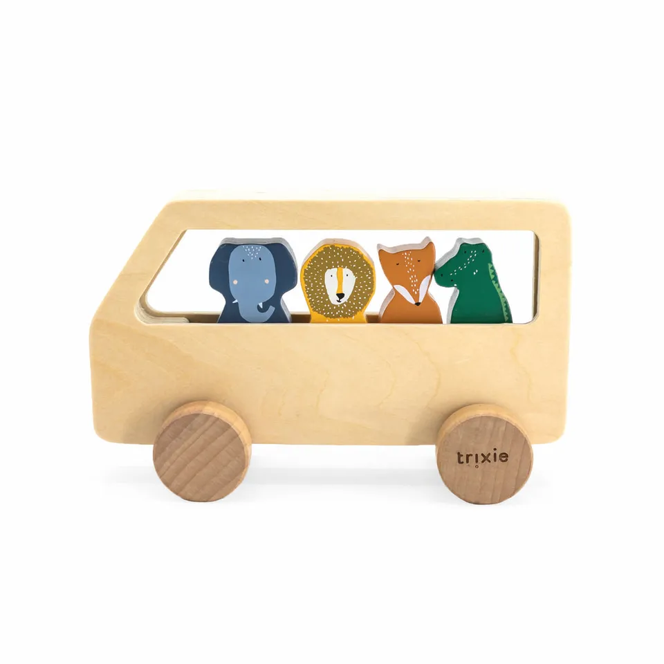 Trixie Baby Jouets à roulettes Bus animaux en bois FSC