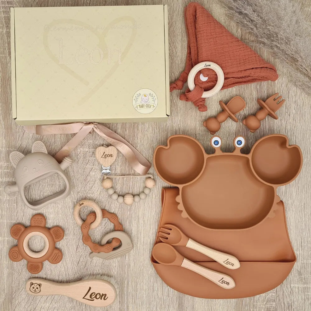 Baby-Crea Coffret naissance personnalisé Crabe 12 pièces Vert olive