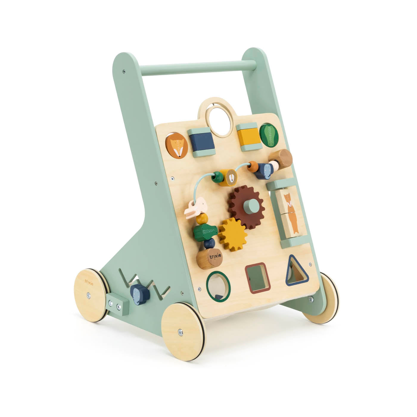 Trixie Baby Jouets à pousser et à tirer chariot d’activité en bois à pousser animaux