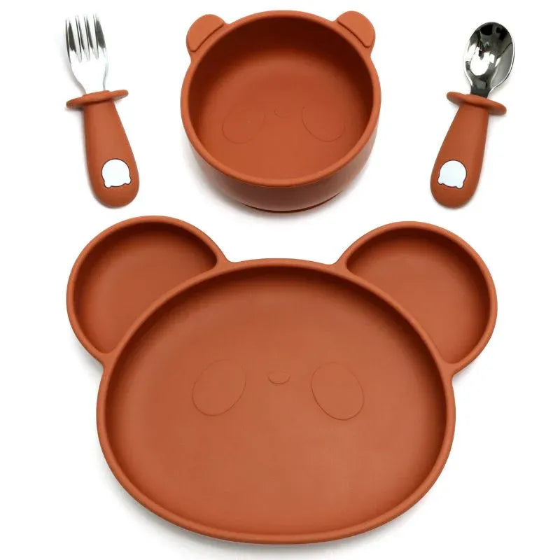 Baby-Crea Coffret repas bébé Panda assiette bol ventouse couverts inox rose pâle