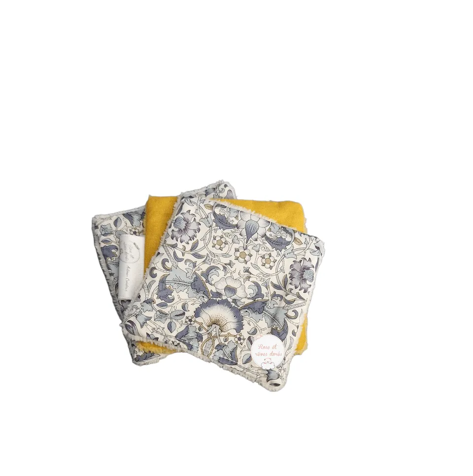 Rose et rêves dorés Lingettes, serviette visage, gants Lots de 3 lingettes Liberty Lodden coton lavable