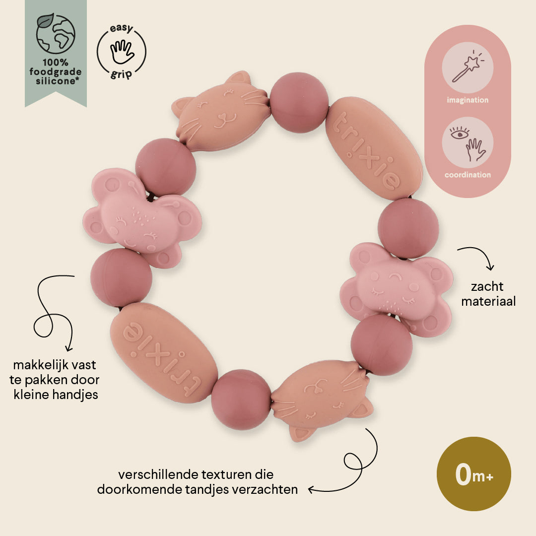 Trixie Baby Premiers jouets Bracelet de dentition Mrs. Cat & Mrs. Butterfly en silicone
