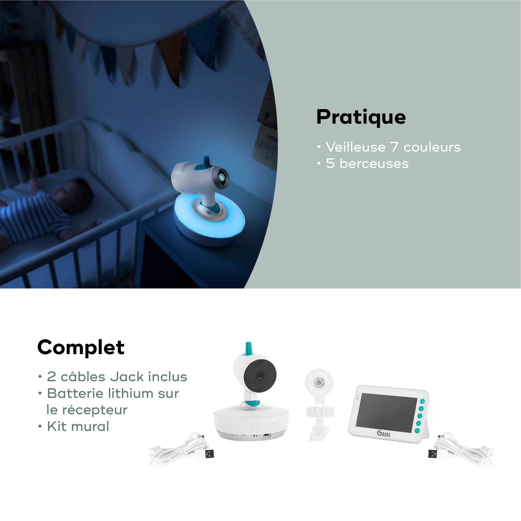 Babymoov YOO Moov babyphone vidéo caméra motorisée, écran 4,3 pouces
