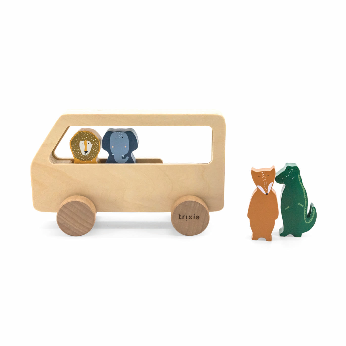 Trixie Baby Jouets à roulettes Bus animaux en bois FSC