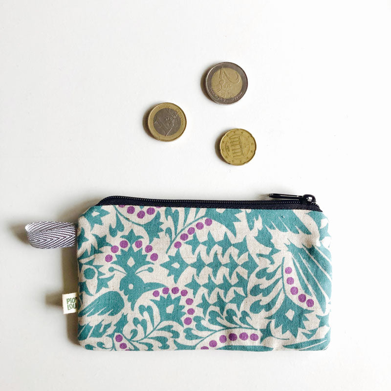 PIOLOU La Pochette pochette fleurie oiseau bleu turquoise PM