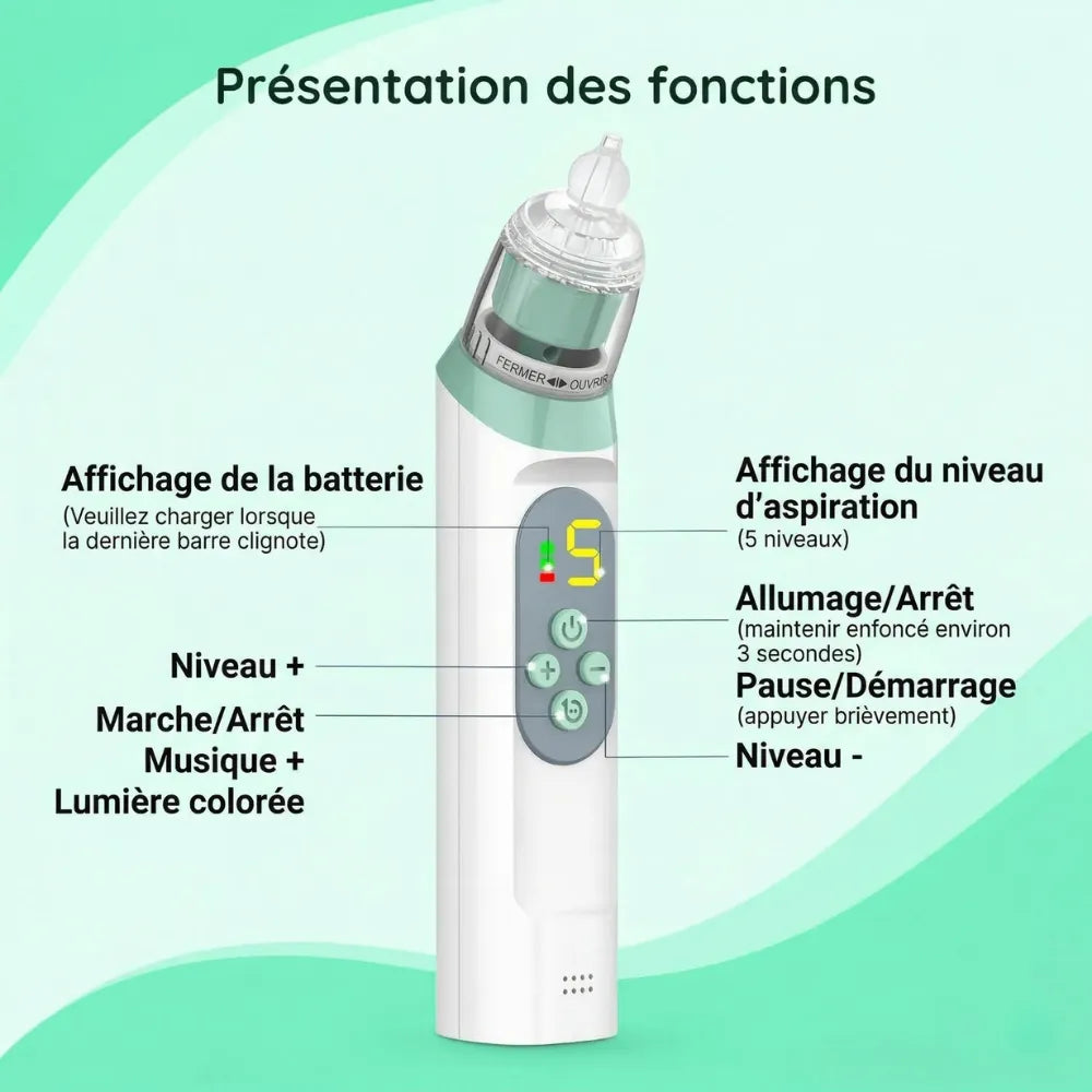 Baby-Crea Mouche Bébé Électrique mouche bébé aspiration douce rechargeable USB