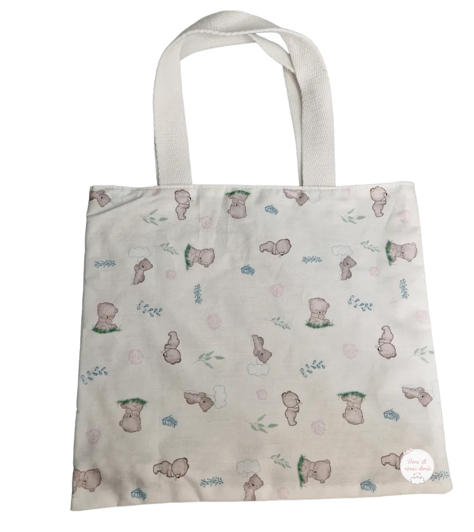 Rose et rêves dorés Sacs divers tote bag enfant réversible Intemporels orsi roses