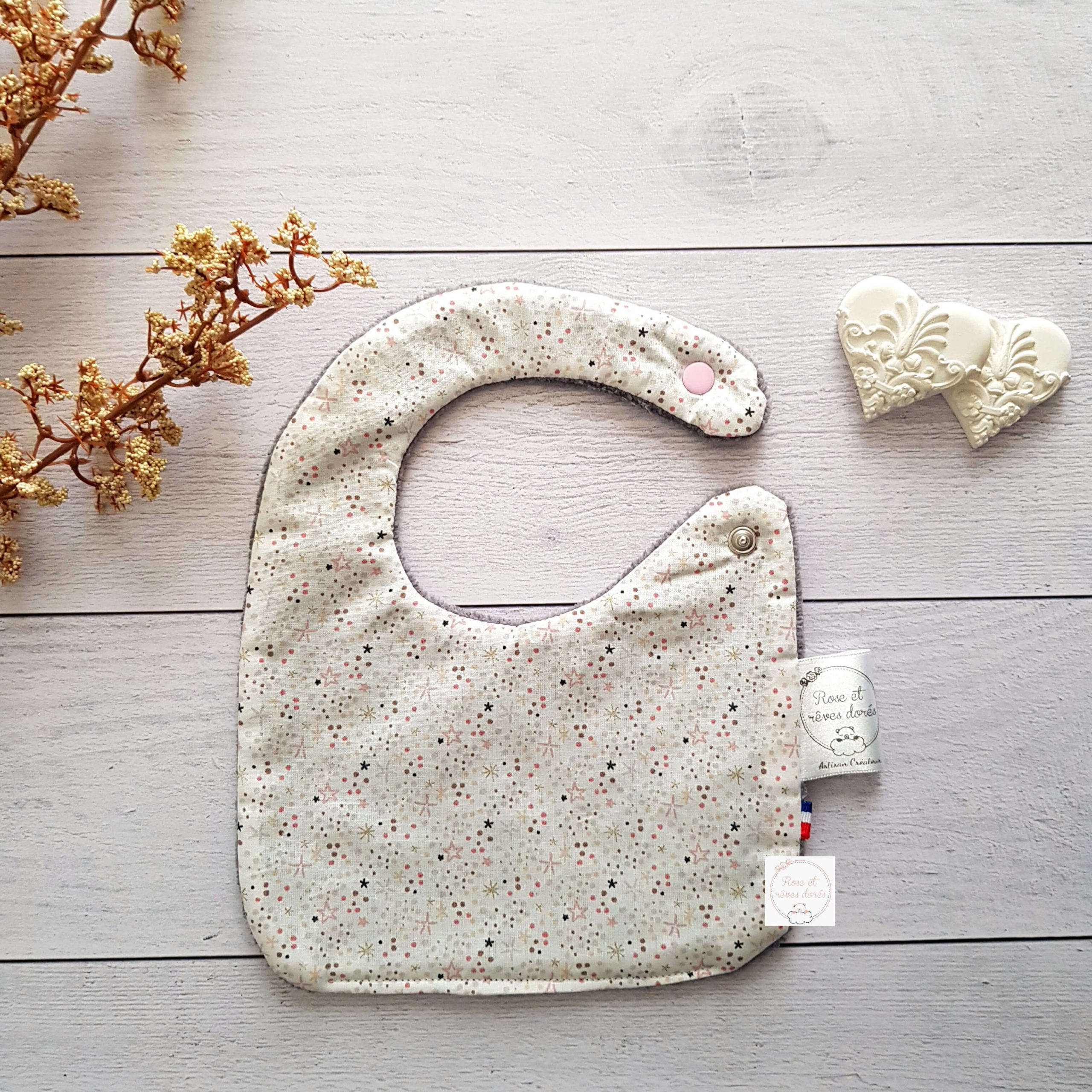 Rose et rêves dorés Bavoirs Mille Étoiles bavoir bébé coton bambou