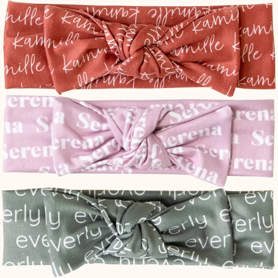 Baby-Crea Accessoires bébé personnalisés bandeau prénom répété en coton