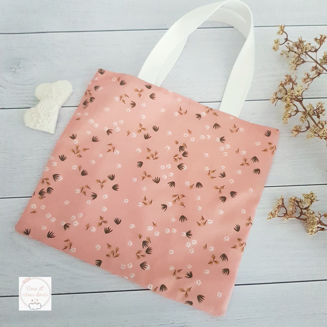 Rose et rêves dorés Sacs divers P’tit tote bag réversible Sucre d’orge coton
