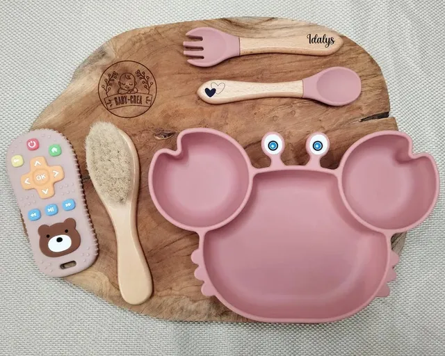 Baby-Crea Coffret naissance personnalisé assiette crabe Bleu marine