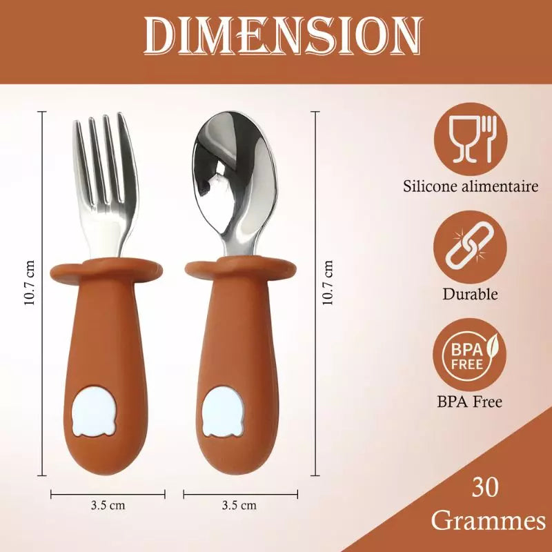 Baby-Crea Vaisselle Bébé couvert inox ergonomique rouge tommette dès 12 mois