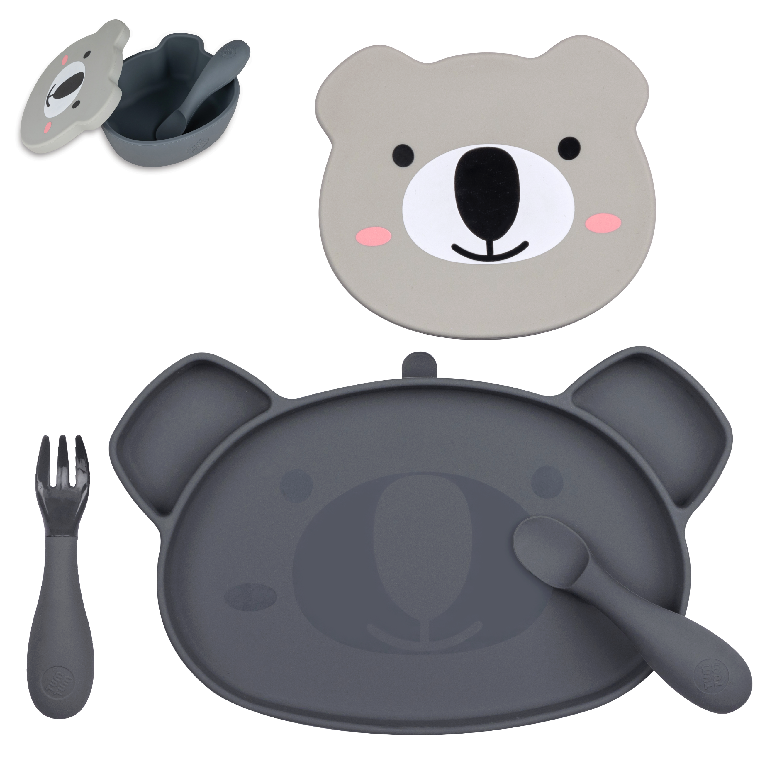 Tum Tum Bowls & Plates set repas bébé gris en silicone